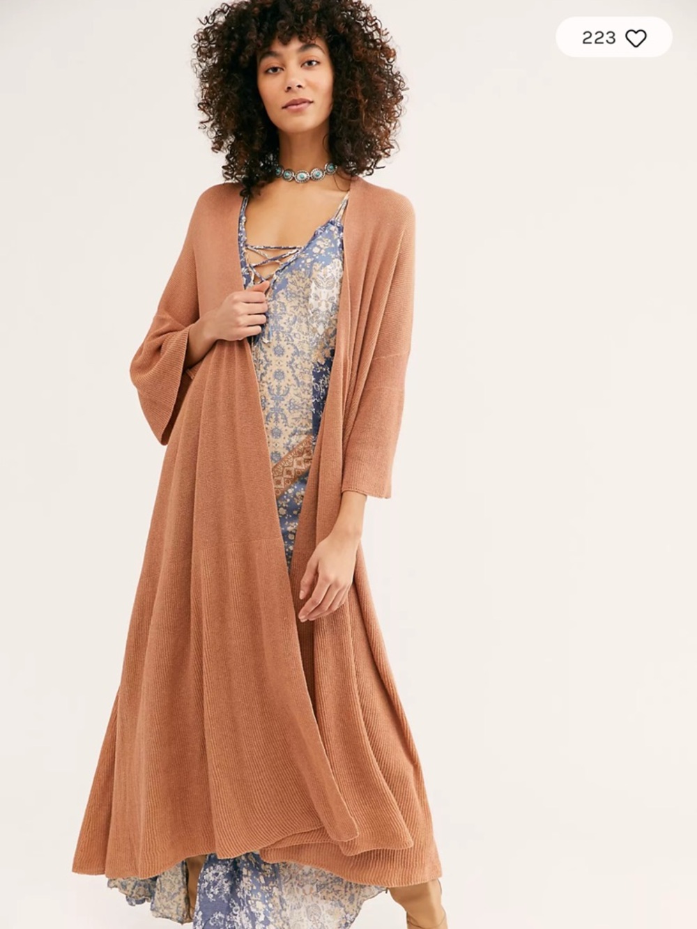 Free People Open-Front Long Knit Duster Cardigan in Rust